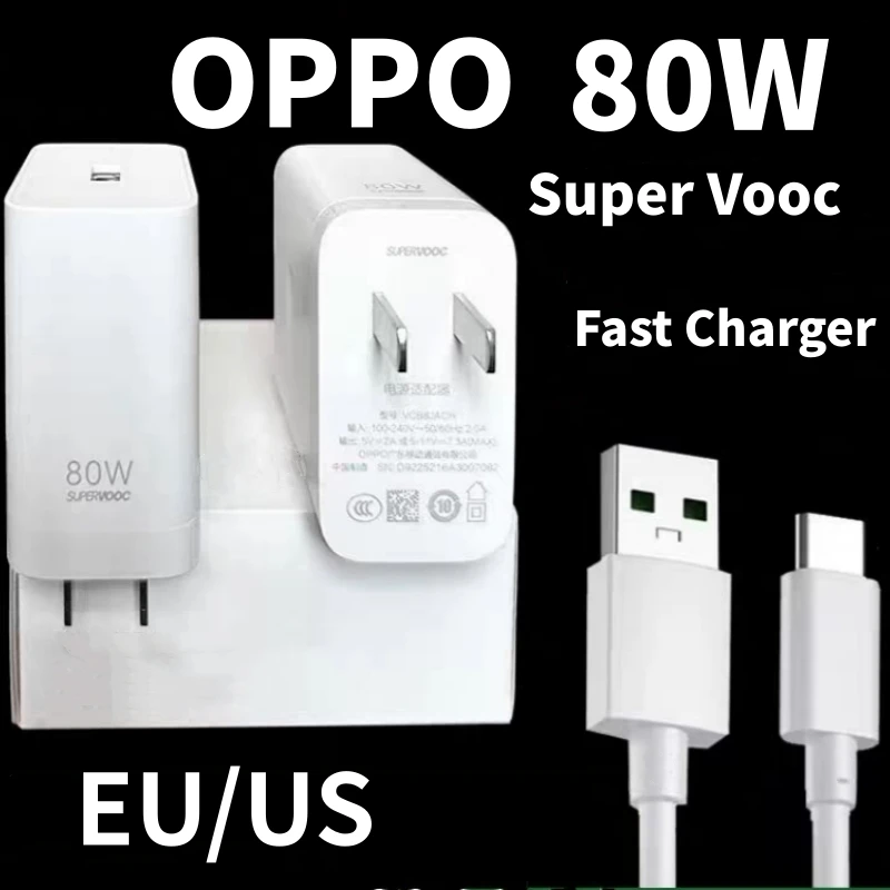 Новое зарядное устройство OPPO Find X8 X6 Pro 80 Вт SuperVOOC EU US, адаптер питания для быстрой зарядки, USB-кабель для OPPO Reno 13 12 11 10 Pro Q5 Q3