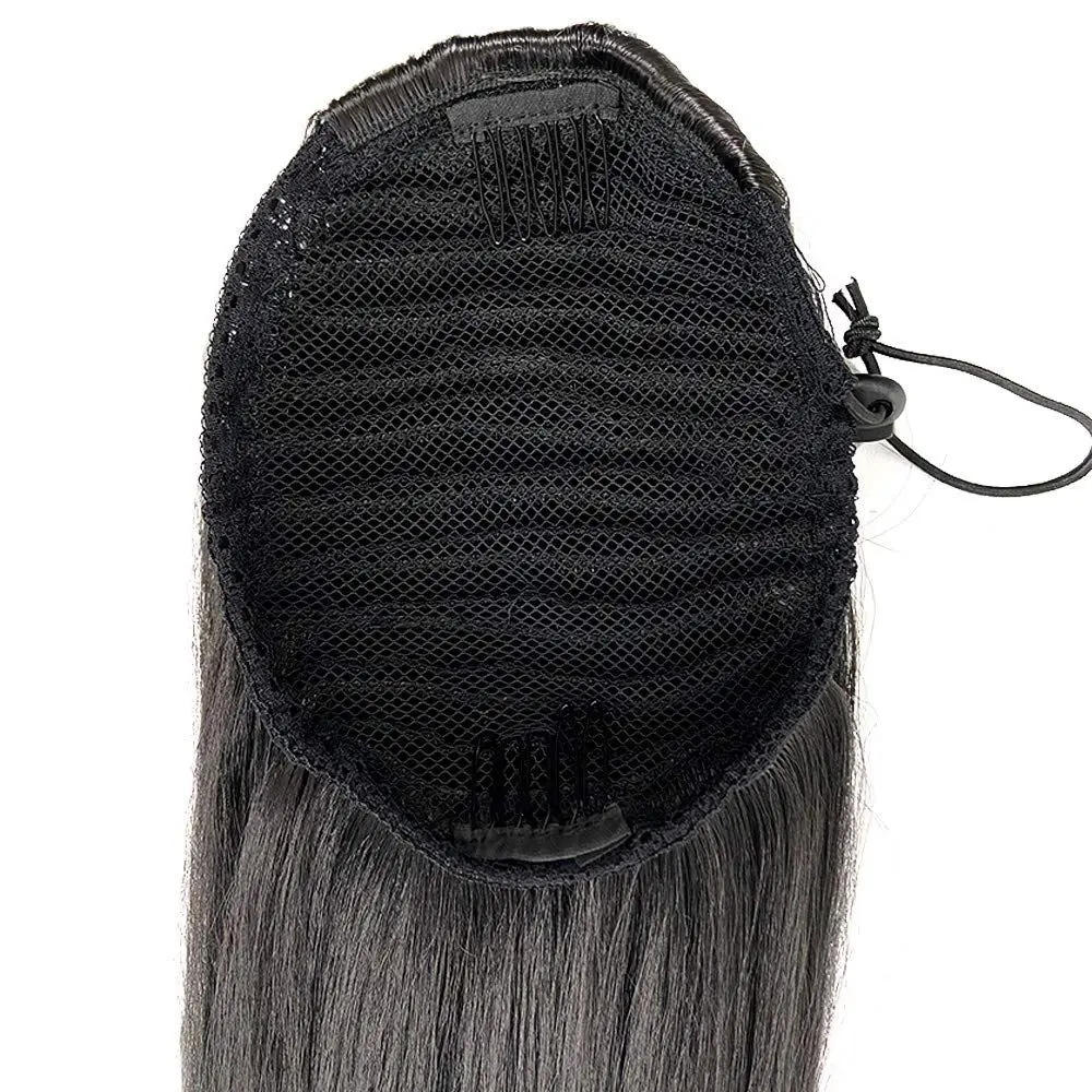 Clip di estensione della coda di cavallo con coulisse dritta da 8-26 pollici di colore naturale nelle estensioni dei capelli della coda di cavallo per le donne