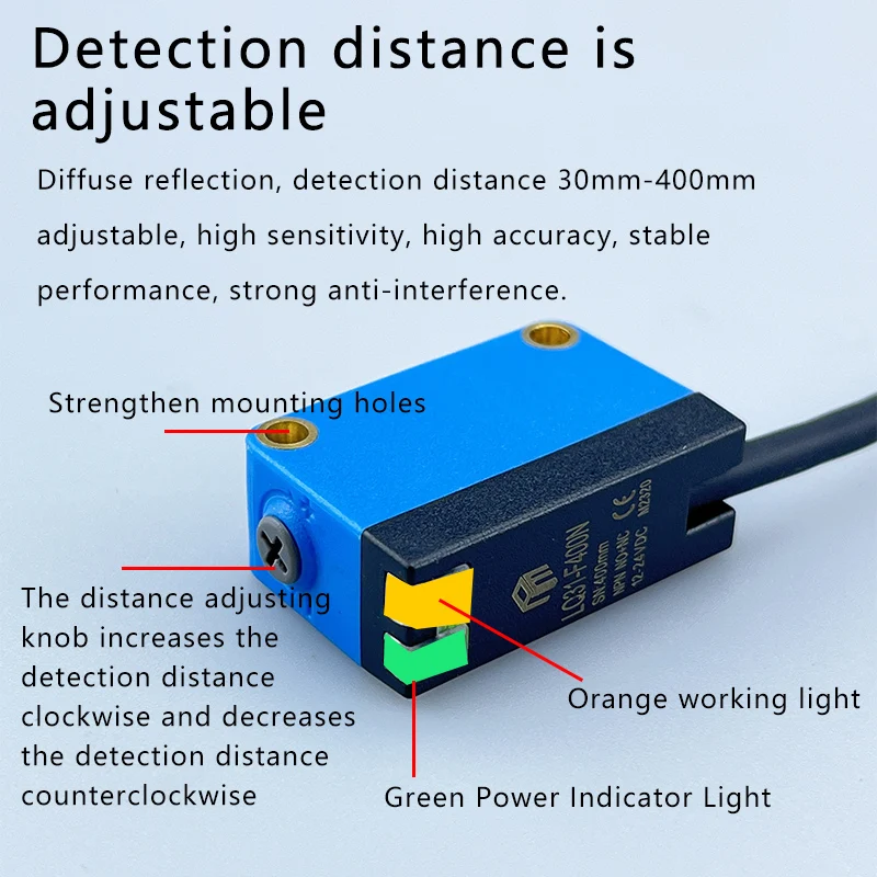 Sensor Laser Parma-Square, Reflexão Visível, Detecção de Ponto Laser visível, Distância de 400mm, LD61, LQ31-F400N