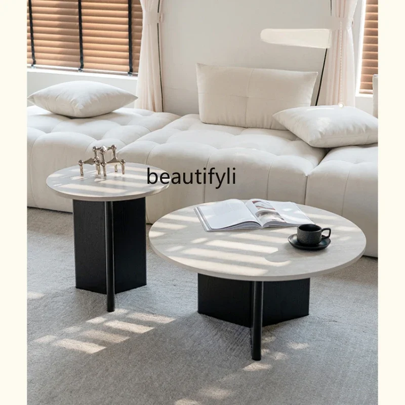 Gemini/Cave Stone Stone Plate Durable/Simple Black/Medieval Teak Color Size round Coffee Table Combination