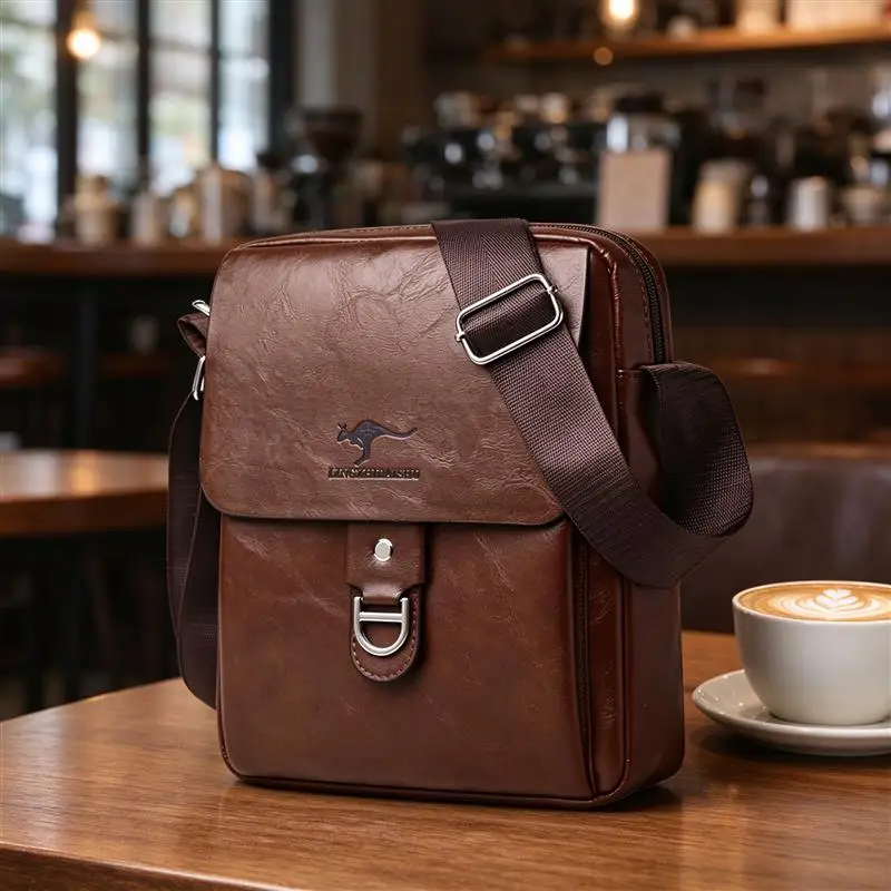 Vintage PU Leather Crossbody Bag for Men, Trendy Retro Shoulder Messenger Bag, Casual Daily Business Travel Satchel Handbag