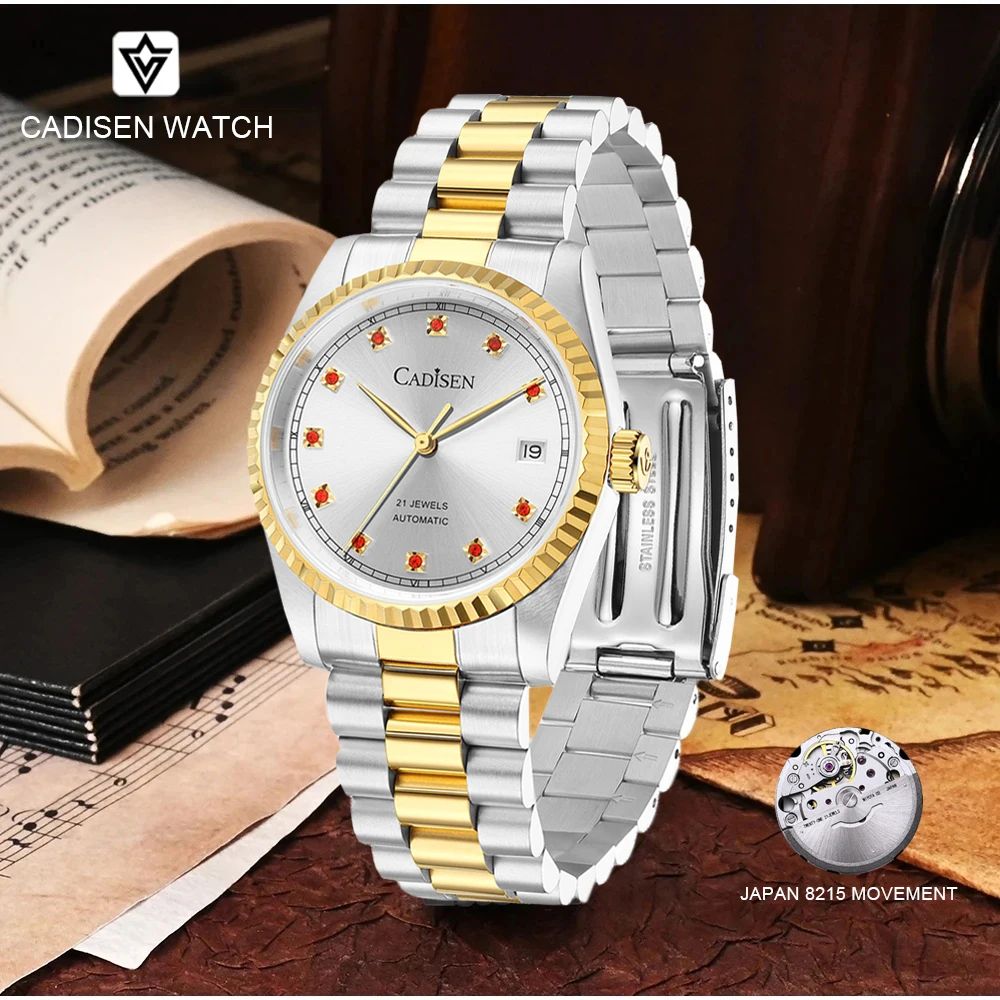 

CADISEN Automatic Watch Men Luminous Stainless Steel Self-Wind Wristwatch NH35A Sapphire 50Waterproof Mesh Belt Mechanical Watch