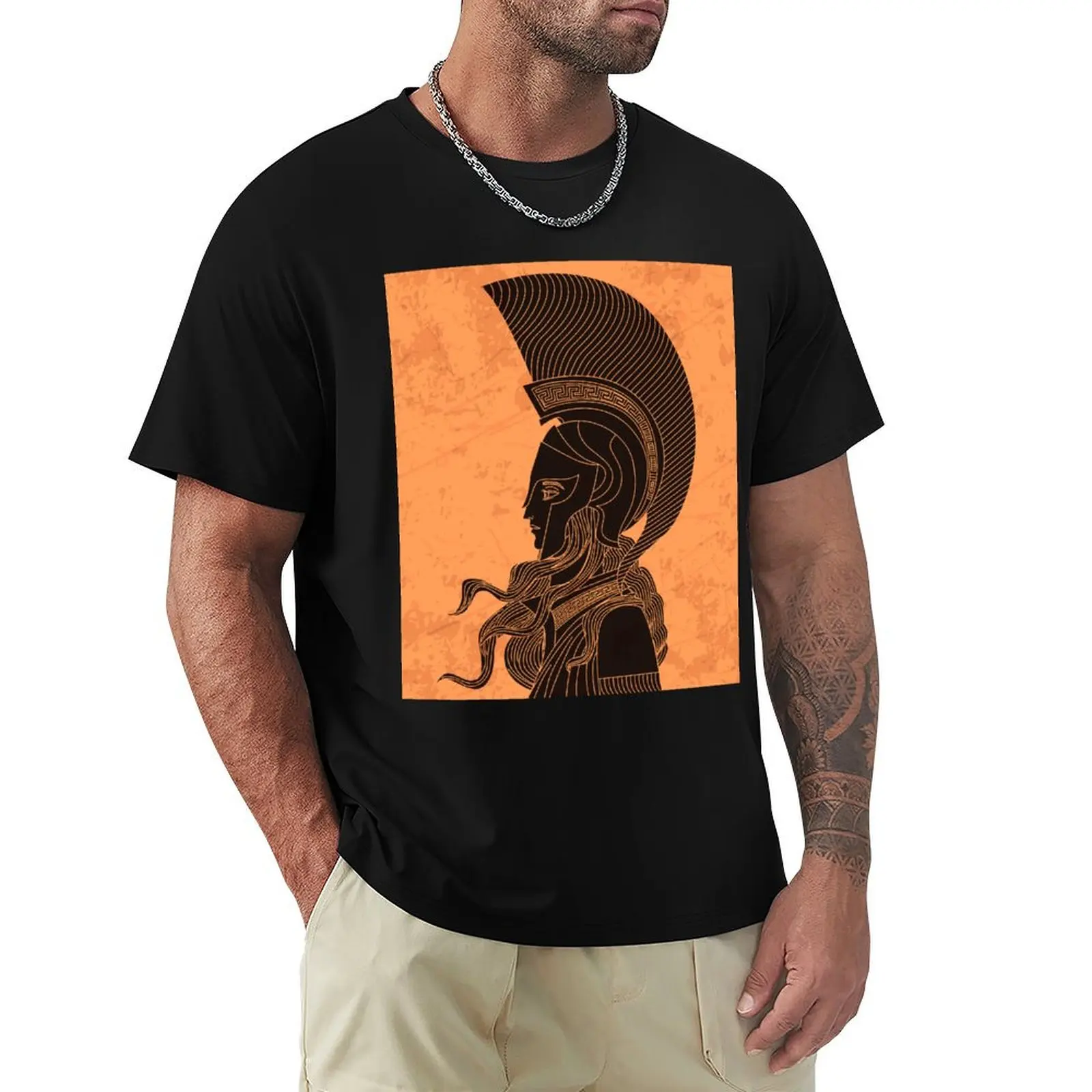 greek orange and black amphora drawing of athena T-Shirt oversizeds heavyweights shirts graphic tee mens clothing