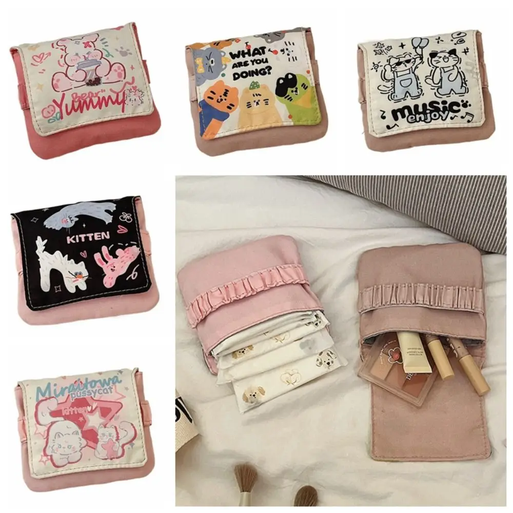 

Cat Mini Cosmetic Bag Large Capacity Makeup Bag Sanitary Napkin Storage Bag Small Item Bag Korean Style Cartoon Coin Purse Women