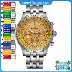 BERNY Aviation Men's Watches Quartz Chronograph Watch Date Sapphire Super Luminous Luxury Brand Dress Man Wristwatch