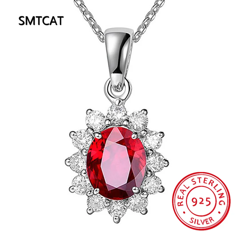 2.5ct Princess Diana Natural Red Garnet 925 Sterling Silver Engagement Pendant Necklace for Woman Gemstone Fine Jewelry