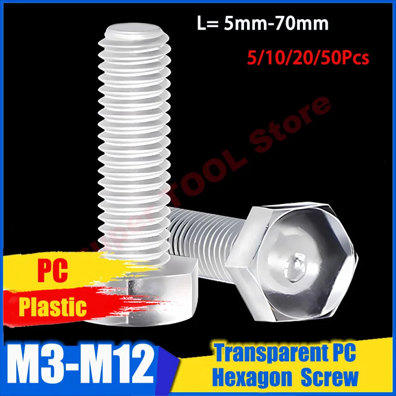 

5-50Pcs Transparent PC Plastic External Hex Screw M3 M4 M5 M6 M8 M10 M12 Thread Bolt Hardware Connection Accessories L5mm-70mm