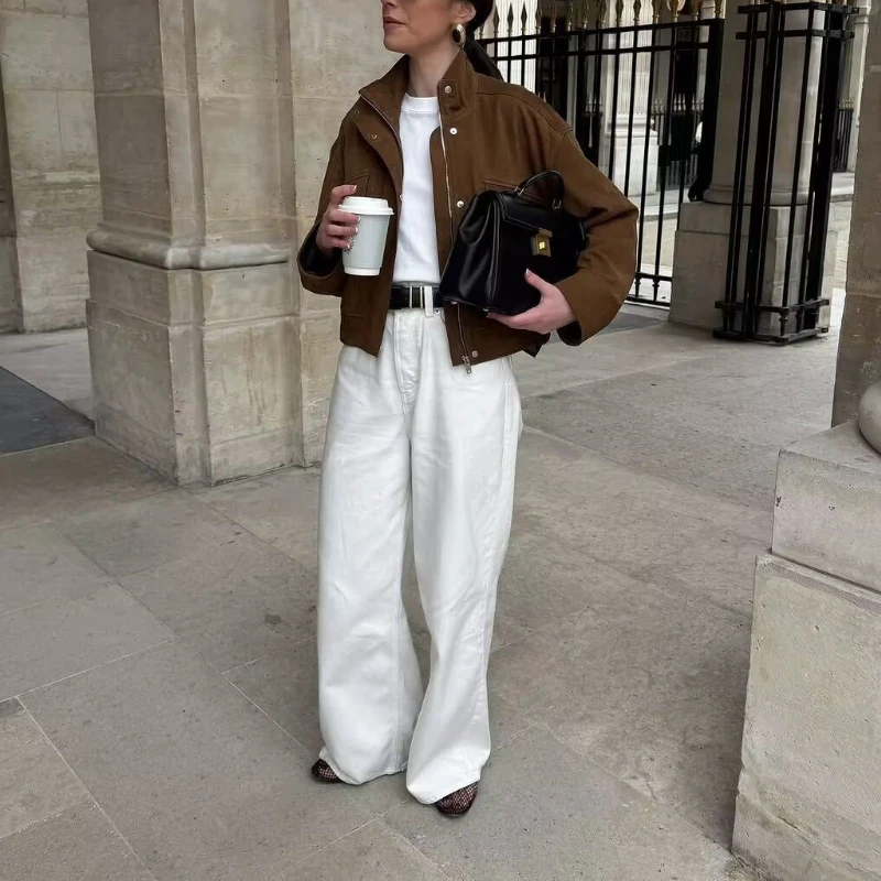 

Women's Design Sense Temperament Casual Jacket 2025 Winter New Motorcycle Style Brown Jacket