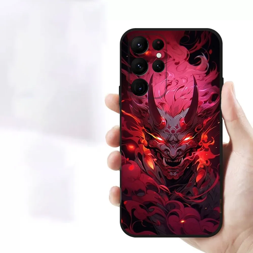 Oni Hannya Samurai Demon Mas  Phone Case For Samsung S23,23,22,30,21,10,9,Note20 Ultra,Lite,Ultra,5G,Plus,FE,Black Soft Case