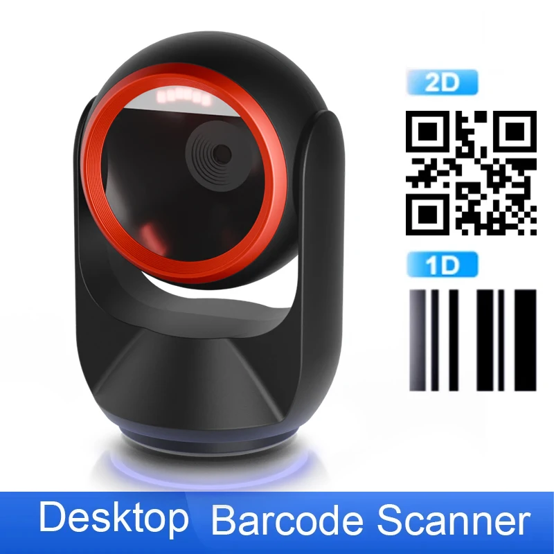 Desktop USB Wired 2D Barcode Scanner Hands-Free Omnidirectional 1D QR Bar Code Reader Scanning Platform Plug & Play