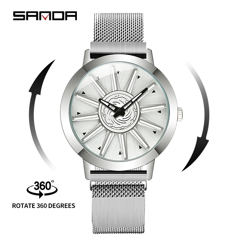 2024 Fashion Sanda P1032 Top Brand Milan Belt Rim Watches Hub Custom Design Sportswaterproof Creative Men's Wheel Quartz Watches