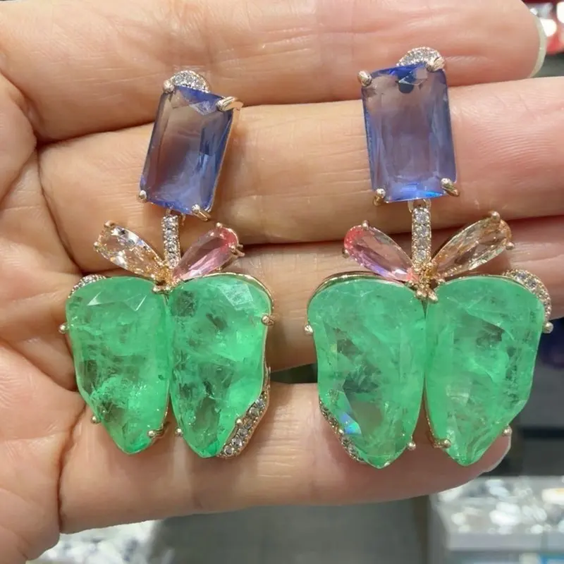 Bilincolor Cubic Zirconia Green Butterfly Earring for Women