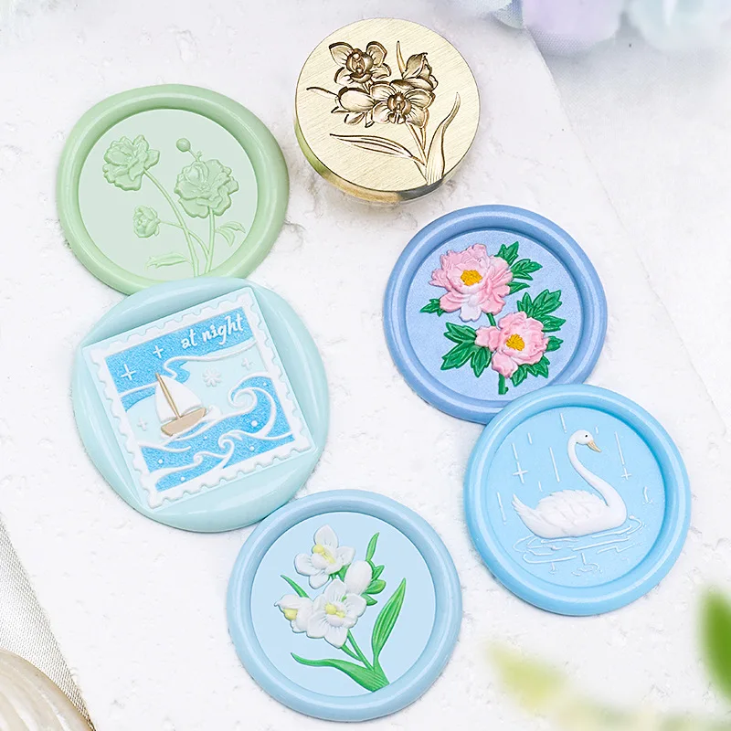 Kleine Ente Wachssiegel Stempel Kopf Relief geprägt matt Garten Serie Segelboot Mohn Gänseblümchen Pfingstrose Wachssiegel Kupfer Kopf Stempelkopf