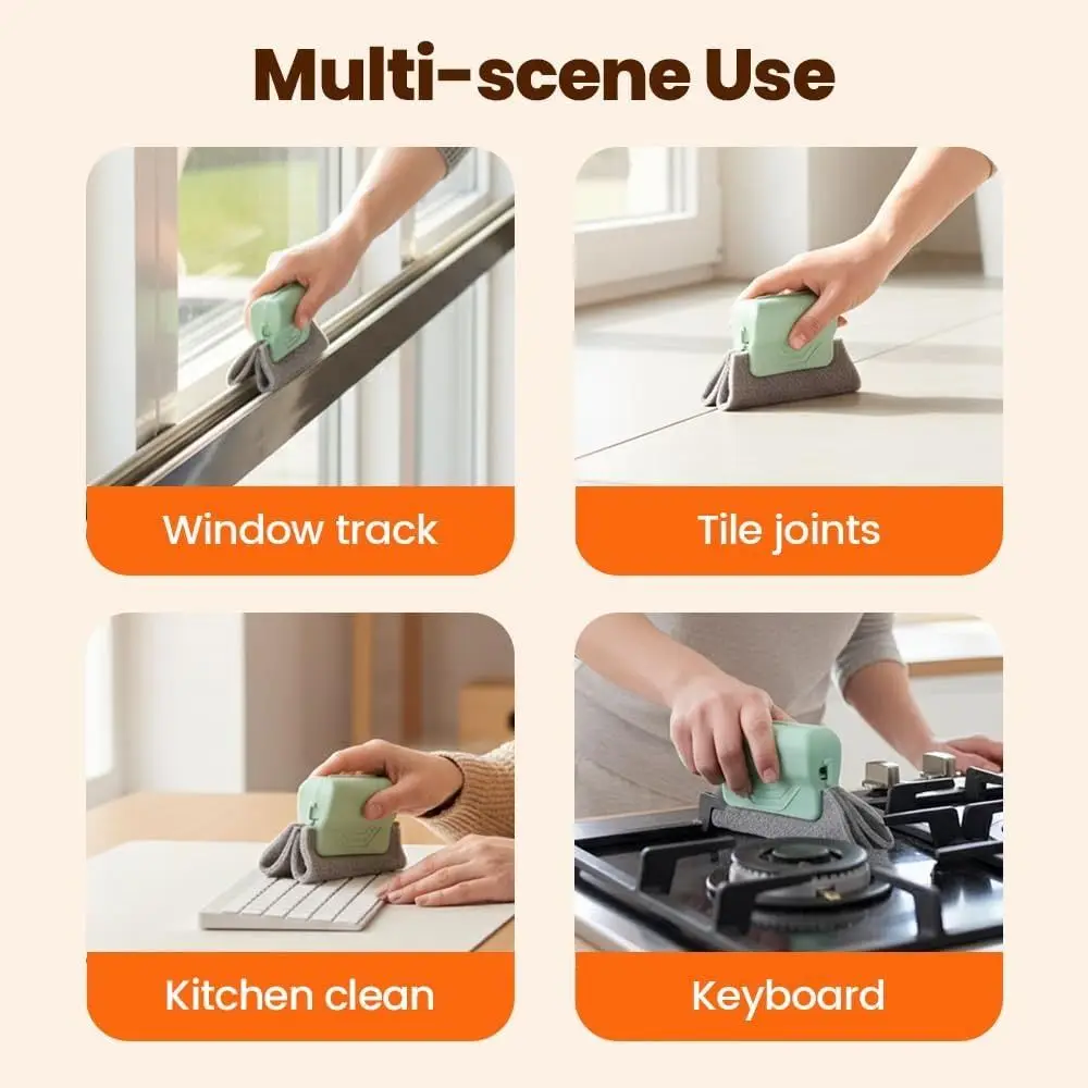 2 In 1 Window Track Cleaner Hand-held Scouring Pad Window Groove Cleaning Brush Brush Head Multipurpose Groove Cleaning Tool
