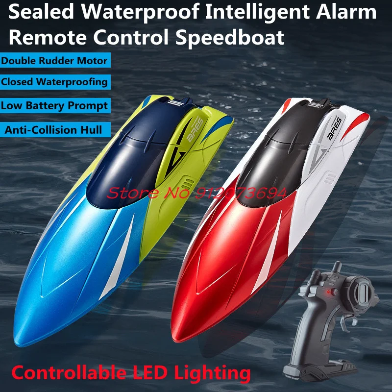 Sealed Waterproof Intelligent Alarm Remote Control Speedboat 2.4G Low Battery Prompt Controllable LED Lighting RC Boat Model