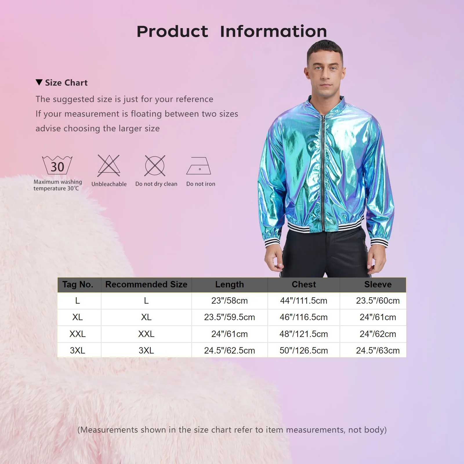 Mens Metallic Shiny Bomber Jacket Long Sleeve Zip Up Baseball Jackets Coat Rave Dance Party Festival Outfits Outerwear Clubwear