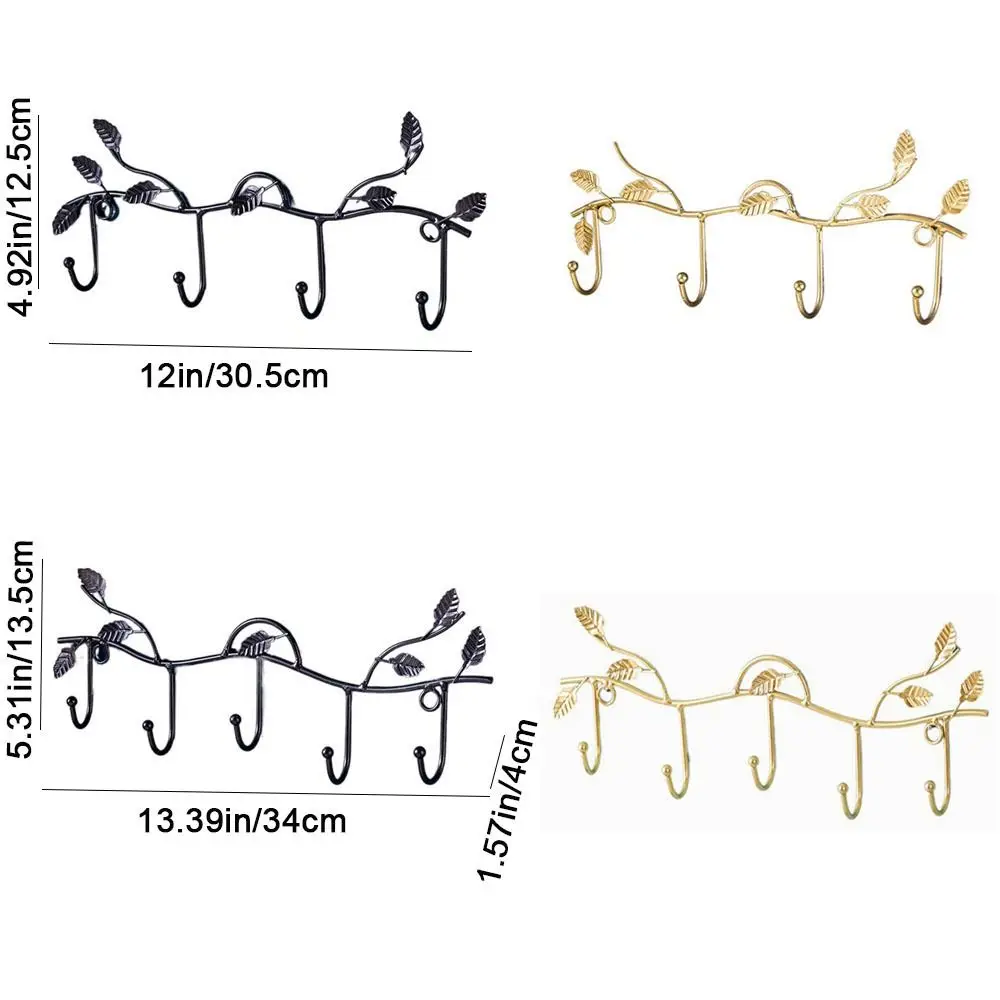 Iron Art Leaves Vine Wall-mounted Hooks Coat Hat Key Organizers Home Decorative Hook Behind The Door Light Luxury Storage Rack