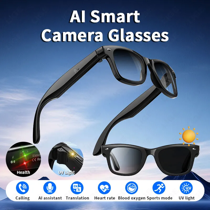 

W300 Smart Glasses AI Automatic Dialogue Translation Bluetooth Glasses Heart Rate Blood Oxygen Sport UV Detection SmartGlass New