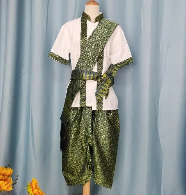 Thai Traditional Men's Clothing Thailand Festive Dance Suit Summer Vintage Work