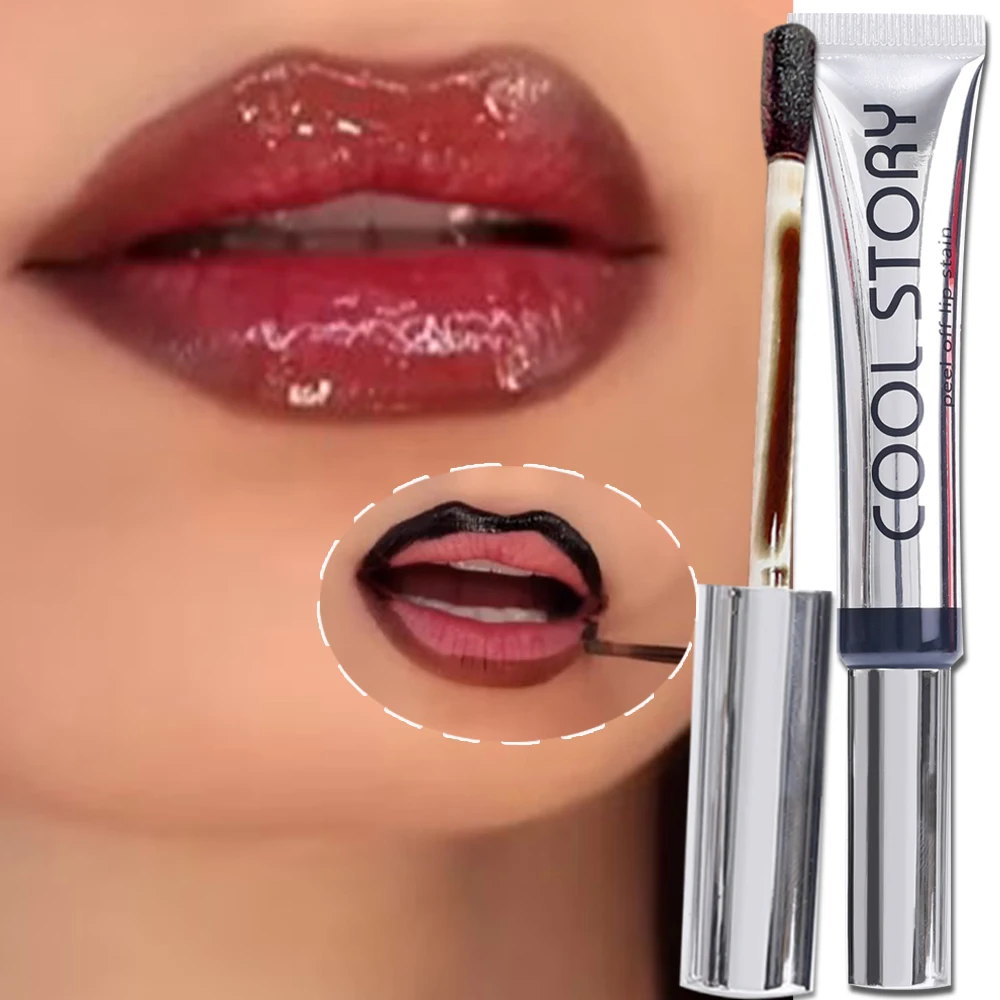 9colors Matte Peel-Off Lip Gloss Waterproof Non-Stick Cup Lips Glaze Dark Brown Lip Liner Contour Stain Tear-off Lipstick Makeup