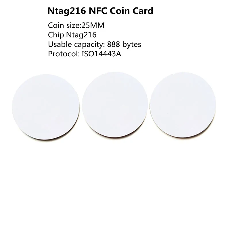 5/10pcs Ntag216 NFC Coin Card 13.56MHz Ntag 216 RFID Cards Smart Card NFC Tag For All NFC Phones 25mm Diameter