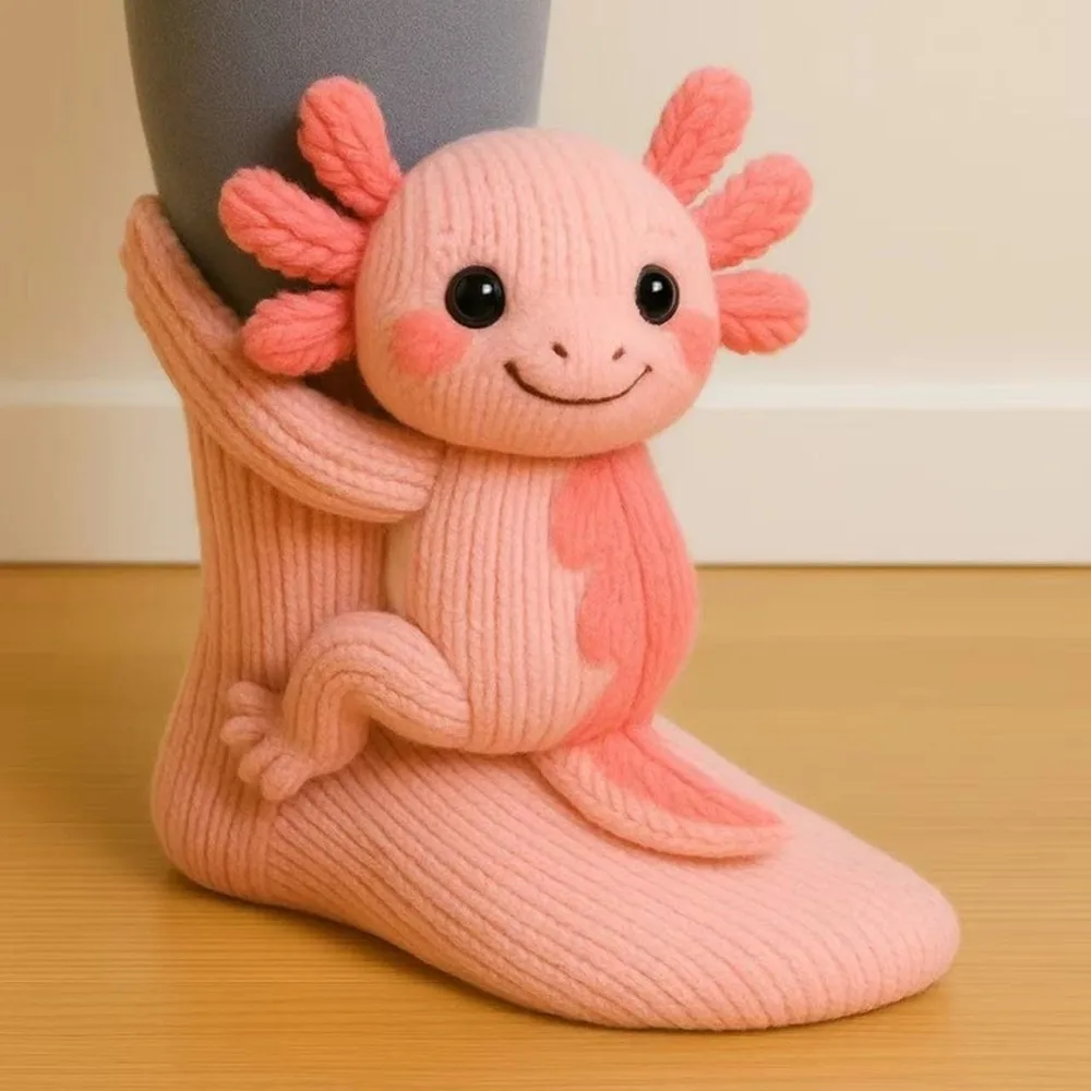 

Crochet Animal Slipper Socks Handmade Plush Creature Socks With Non-Slip Grips For Kids & Adults Creative Kid Gift