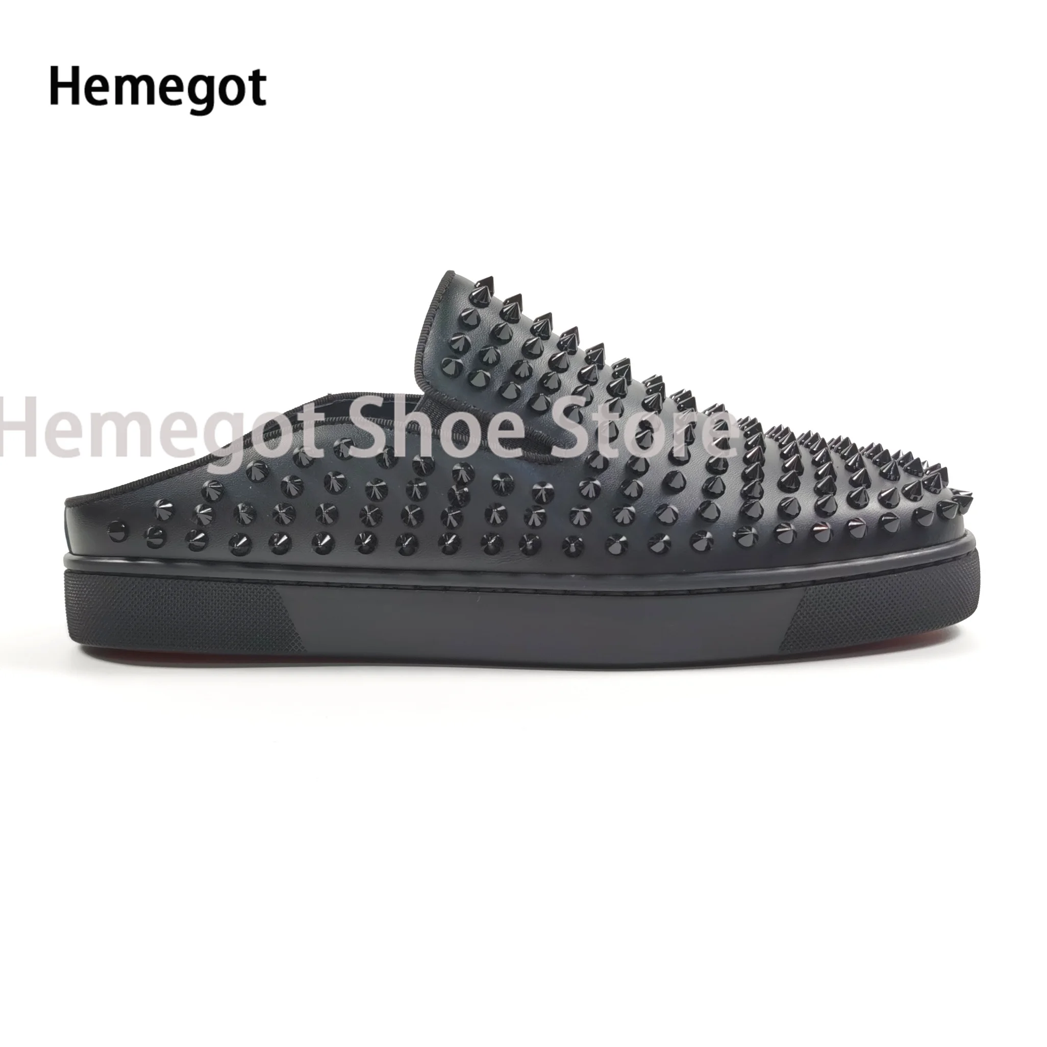 White Riveted Men's Slippers Leather Low Top Flat Casual Shoes Males Brand High Quality Black Rivets Thick Sole Loafers