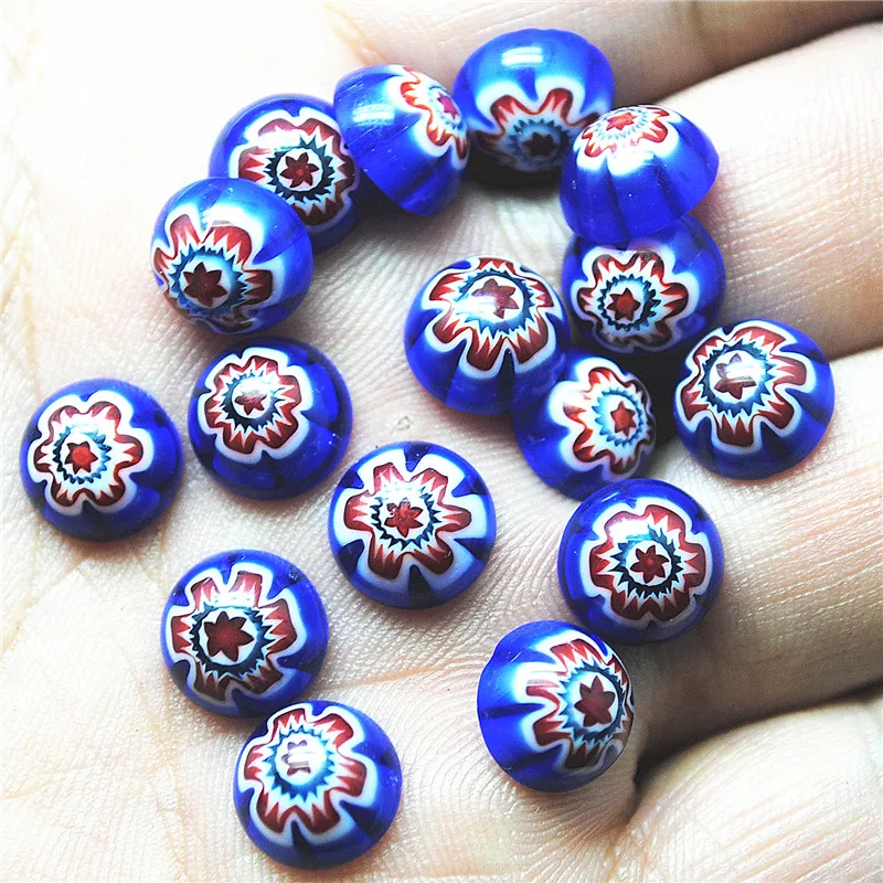16PCS Hot Blue Glass Cabochons Size 10MM Flower Shape DIY Jewelry Accessories Round Shape Good Quality