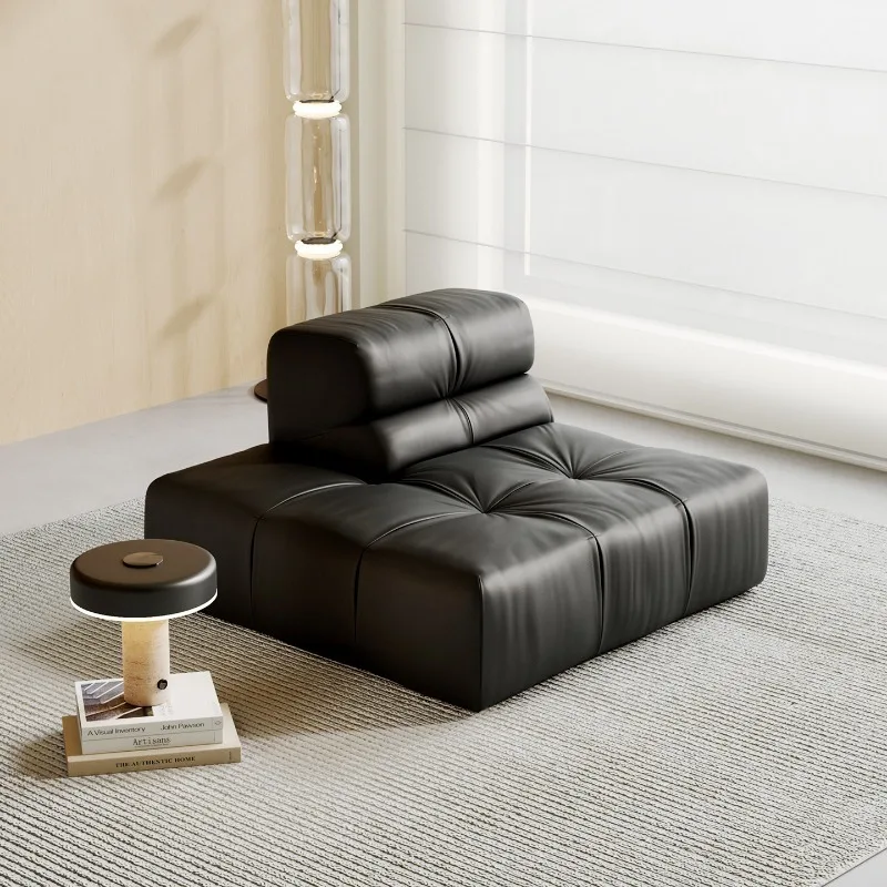 

Sofa tofu block leather sofa living room small curved black single module sofa combination square Italian minimalist