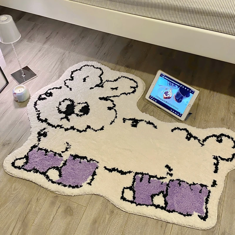 Tufting Cartoon Rabbit Rug Soft Fluffy Animal Carpet Bedroom Floor Anti Slip Pad Kids Room Bedside Mat Home Nursery Decor