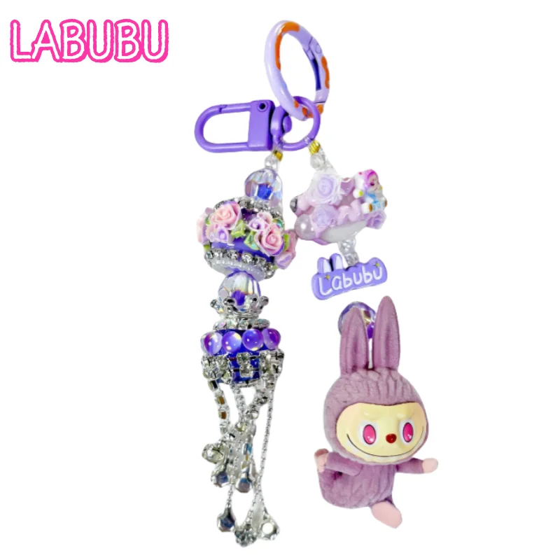 Lindo dibujo de Labubu monstruo muñeca serie Yoga teléfono móvil colgante mochila llavero Kawaii teléfono móvil chica regalo de cumpleaños