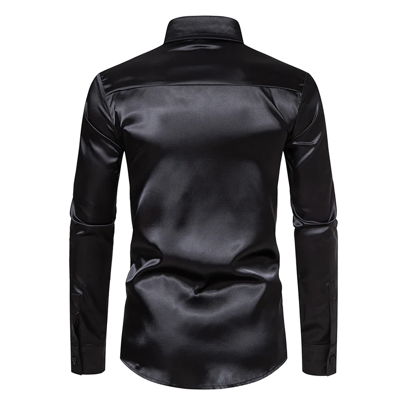 Herren Satin Luxus Hemden Mode Seide Glatt Männlich Smoking Hemd Solide Hochzeit Party Prom Casual Hemd Business Büro – Detail 24