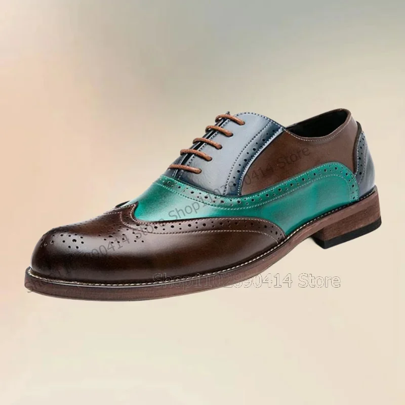 

Mixed Color Carving Design Strappy Men Shoes Fashion Lace Up Male Shoes Luxurious Handmade Party Feast Banquet Men Casual Shoes