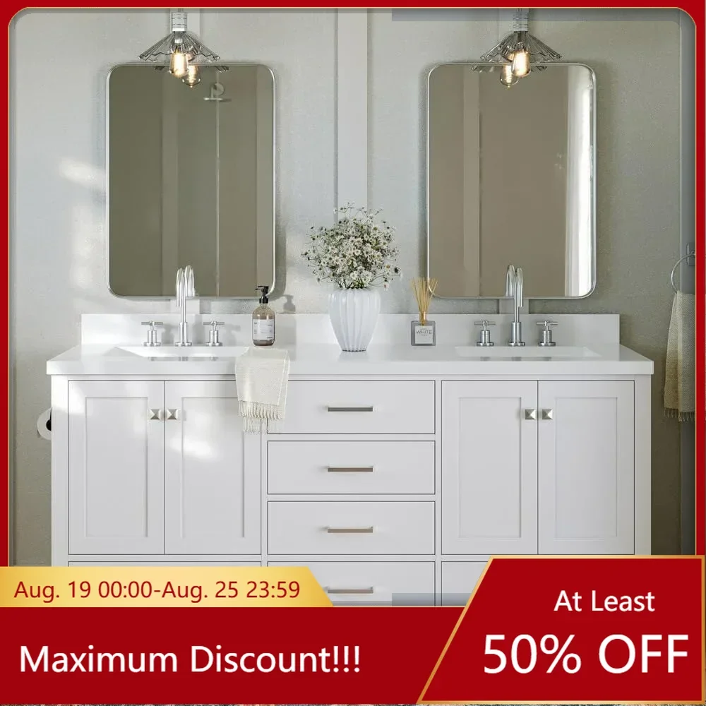 

Double Bathroom Vanity 73" with 1.5" Edge Pure White Quartz Countertop, 4 Soft Closing Doors, 6 Full Extension Dovetail Drawers