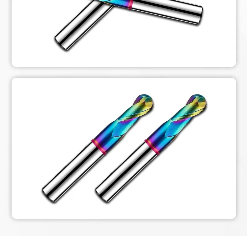 AZZKOR 2-Schneiden-Fräser mit farbiger Beschichtung aus Wolframstahl-Karbid für Aluminium, Kugelkopf-Fräser, CNC-Bearbeitung, Fräswerkzeug TGP-HRC60 – Detail 18