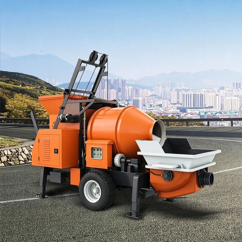 Small Portable Concrete Mixer Pump Enlarged Discharge Port Diesel Trailer Concrete Pump High Power for Building Construction