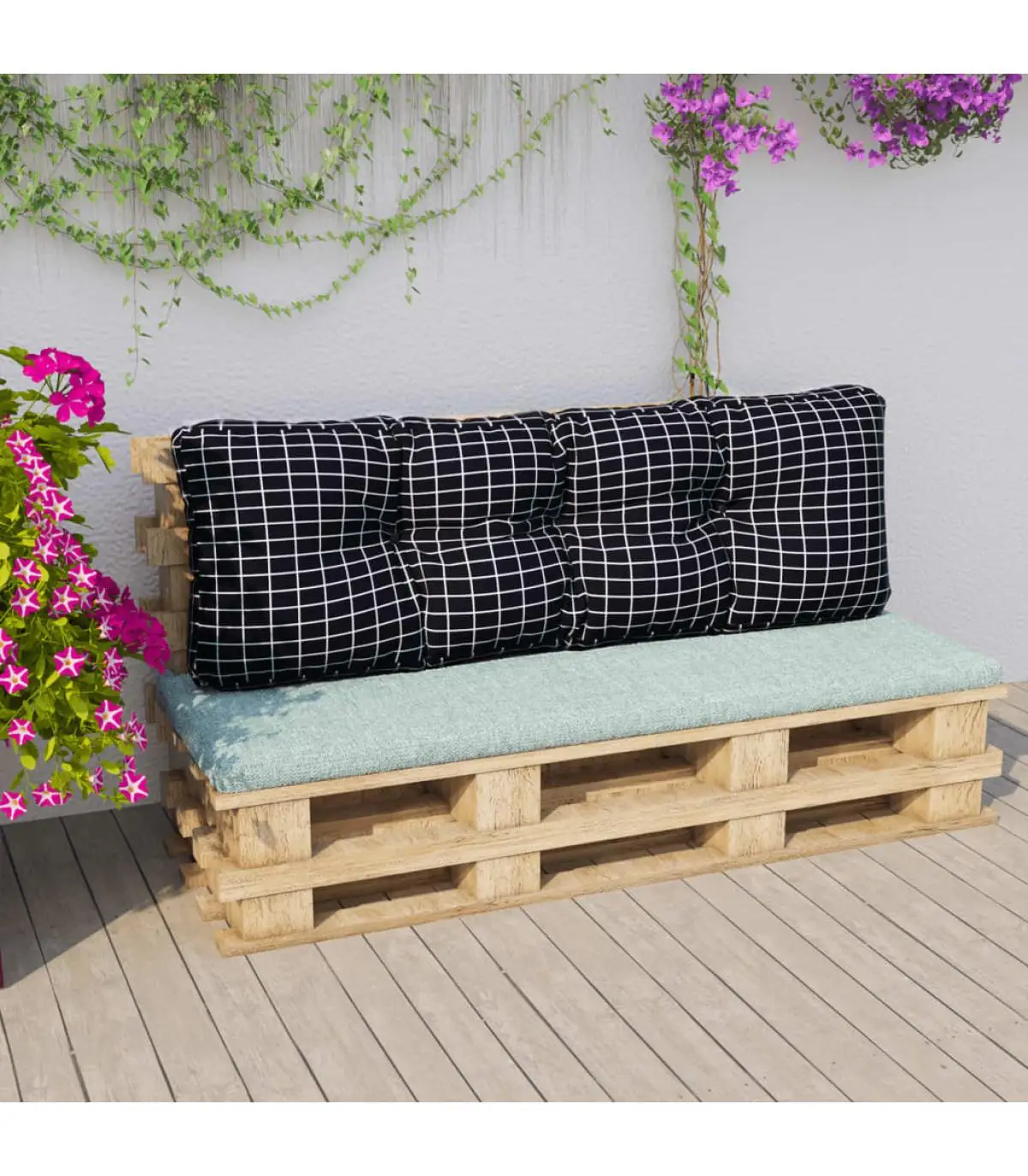 Cushions for chairs and sofas cushion for sofa pallet black plaid fabric 120x40x12 cm