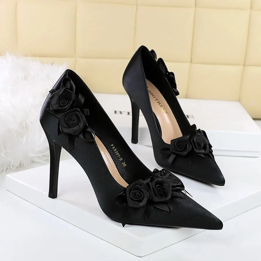 

BIGTREE Fashion Design Flower Pointed Toe Woman Pumps Elegant Wedding Thin Heels Party Ladies Shoes Zapatos De Mujer
