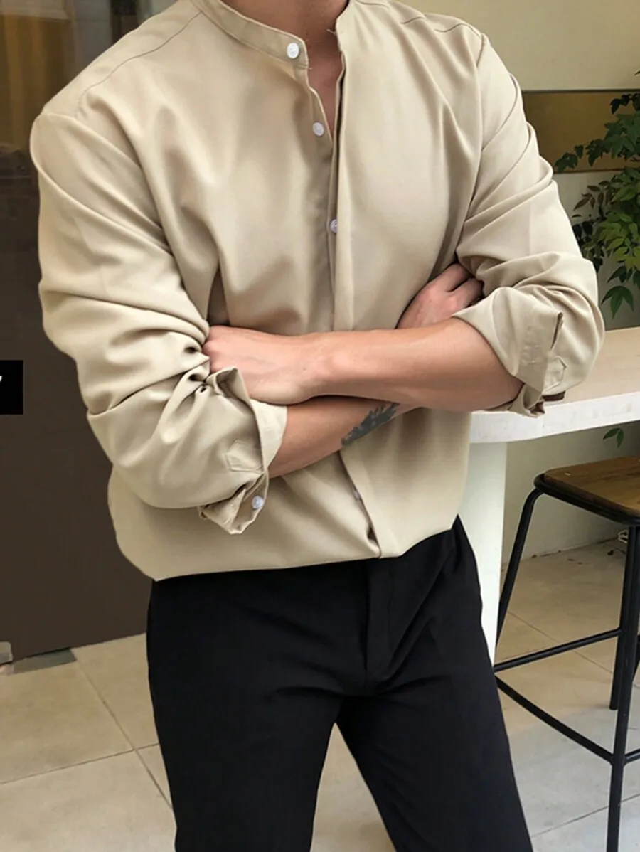 DAZY Men Solid Button Up Shirt, Fall Long Sleeve Men Shirt Business Attire