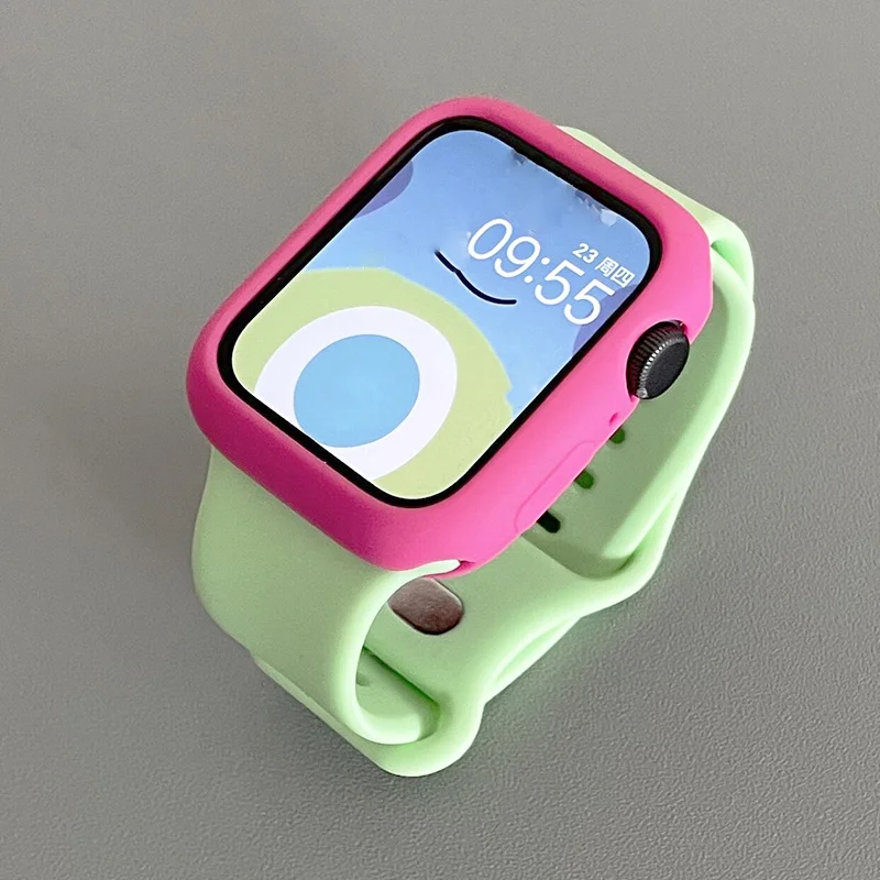 Correa deportiva y funda para Apple watch, pulsera de silicona de Color caramelo de 49mm, 44mm, 42mm, 40mm, 45mm, 41mm para reloj 8, 7, SE, 6, 5, 4,