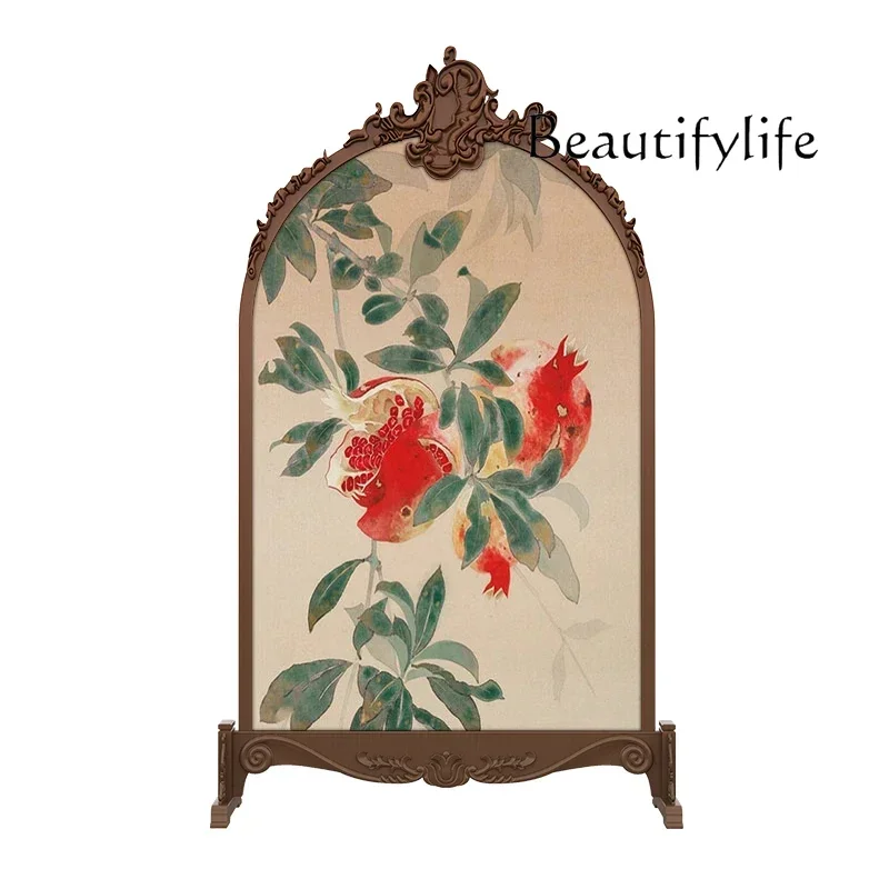 JJ medieval custom screen partition living room bedroom block entrance household solid wood carving flower seat screen