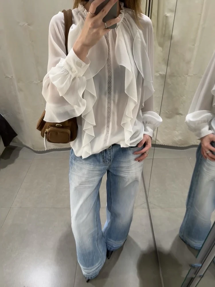 Faionable واسعة الساق الدينيم الجينز المرأة عالية الخصر بالون Sle مطبوعة العصرية الفتيات الخريف الشتاء جديد وصول الجينز