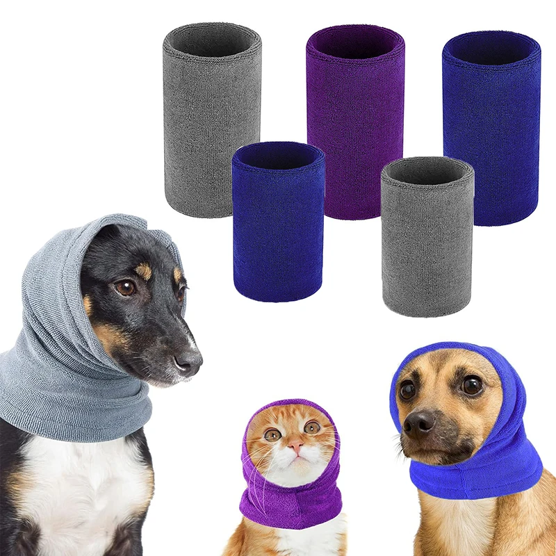 Dog Grooming Earmuff Warm Headband Ear Cover Neck Hat Noise Cancel Scarf Collar Soundproof Anxiety Pet Bath Quiet Dry HeadSleeve