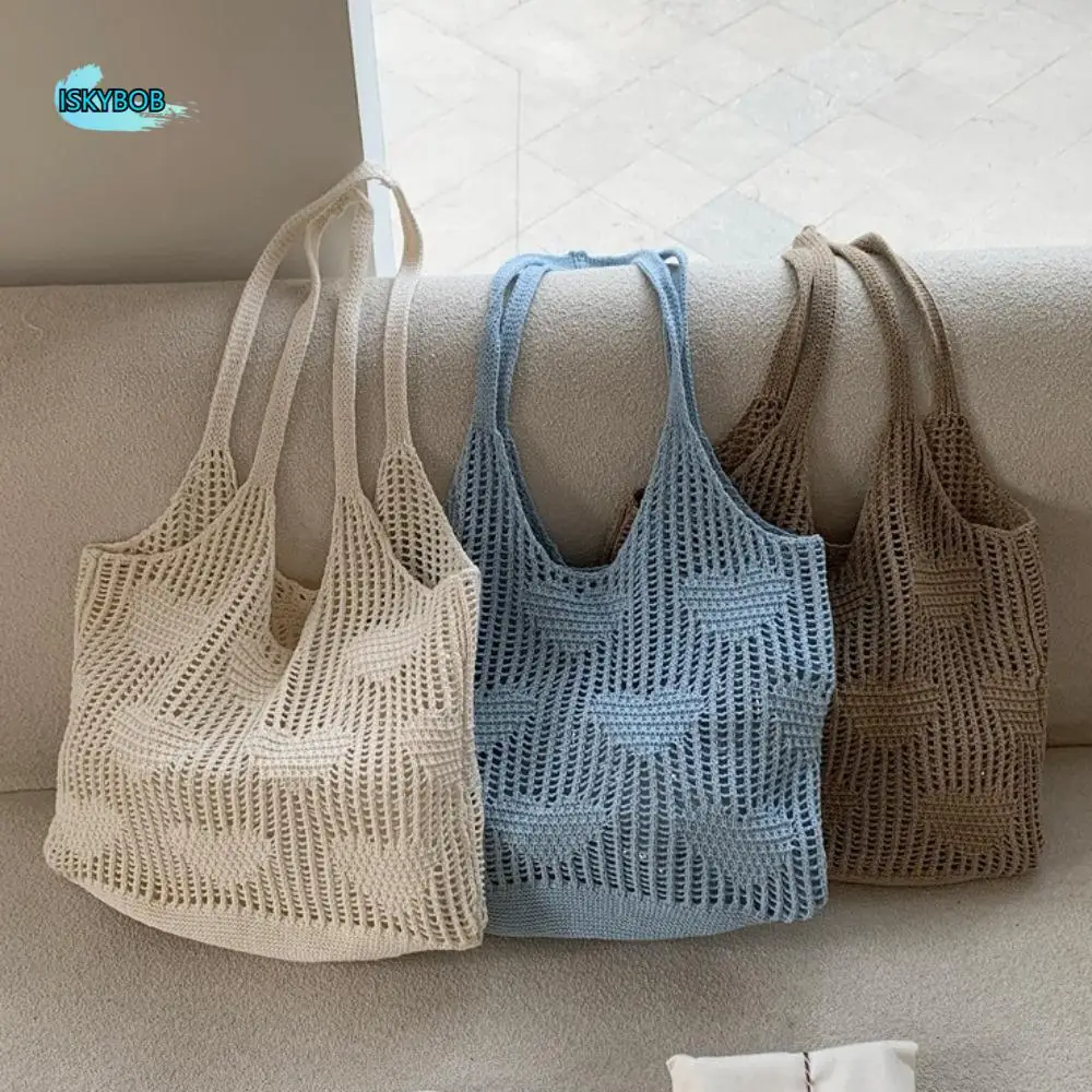 

Love Heart Knitted Shoulder Bag Hollow Out Bohemian Style Woven Shopping Bag Large Capacity Beach Bag Reusable Grocery Bag Beach
