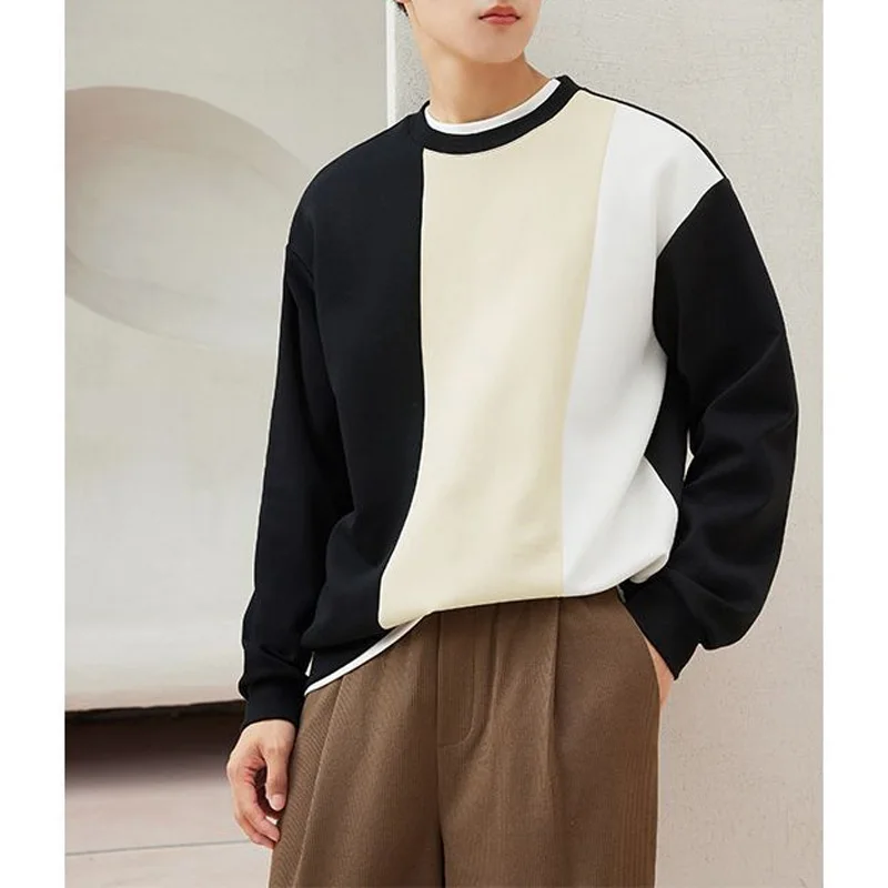 2024 New Spring and Autumn Leisure Fashion Vitality Age Reducing Round Neck Contrast Loose Oversize Pullover Sweater for Men