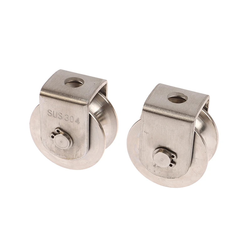 1pc Pulley Block U 304 Stainless Steel Pulley Roller Duplex Bearing Silent Heavy Duty Grooved Wheel  48mm Wheel Diamete