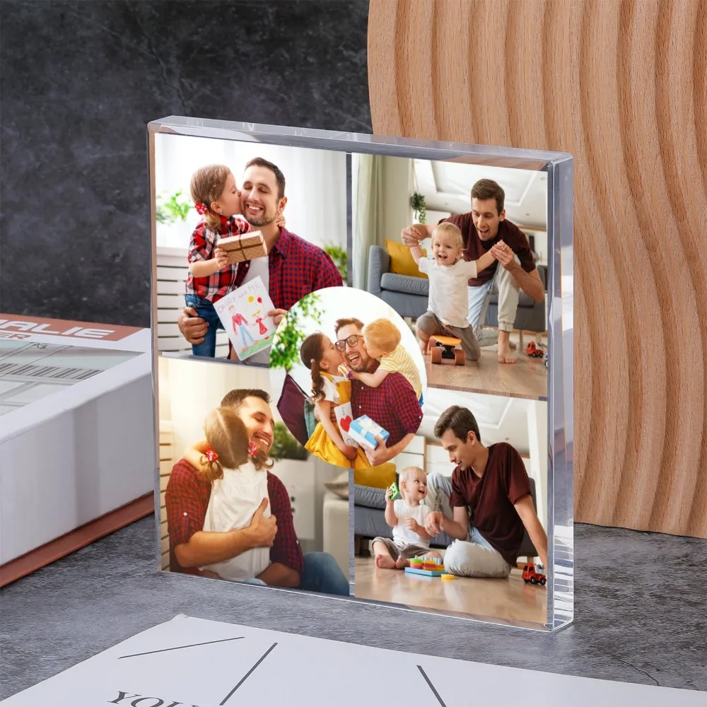 

Custom 5 Photos Family Portrait Gift Decoration for Family Friend Parents Personalized Own Photo Acrylic Home Desktop Ornaments