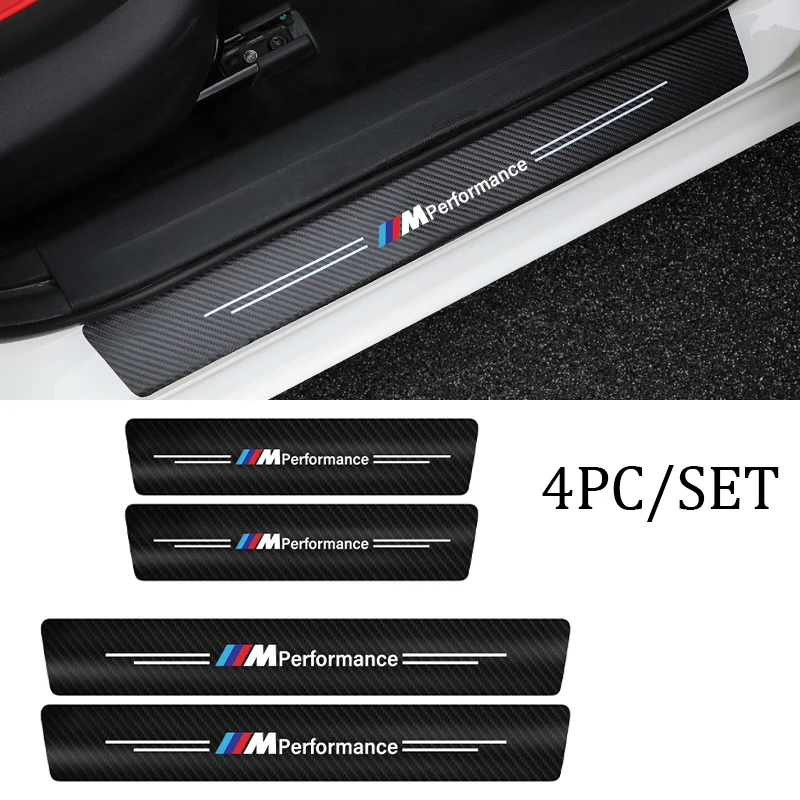 4pcs Car Door Sill Threshold Carbon Fiber Plate Decals Stickers For BMW M Performance E36 E46 E60 E90 E91 E92 E93 F30 F20 M3 X5