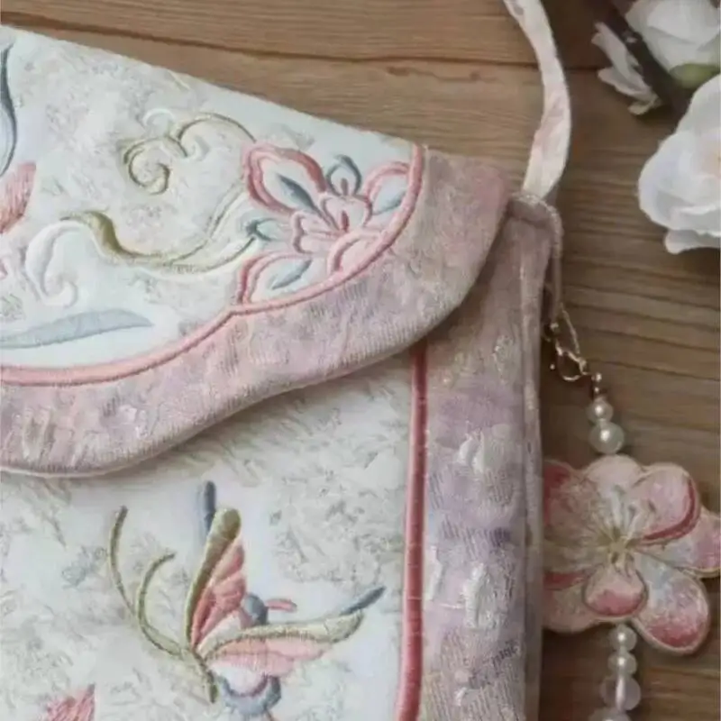 Bloom Chinese Style Embroidered Pink Crossbody Women Fairycore Aesthetic Messenger Bag Y2k Hot Girls Shoulder Bags Purse