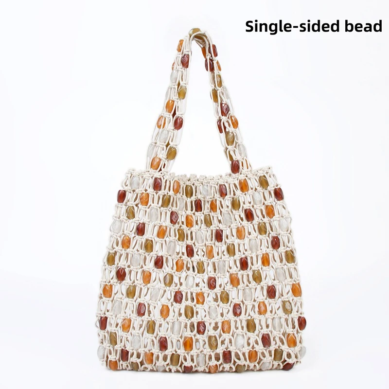 Vintage Handgefertigte Perlen-Handtasche Nischen-Designer Luxus Ausgehöhlte Bucket Bag Neue Sommer Damen Strand-Urlaubstasche – Detail 13
